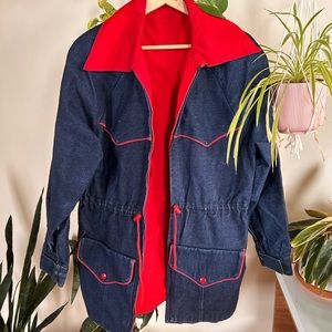 Vintage denim jacket with red detailing